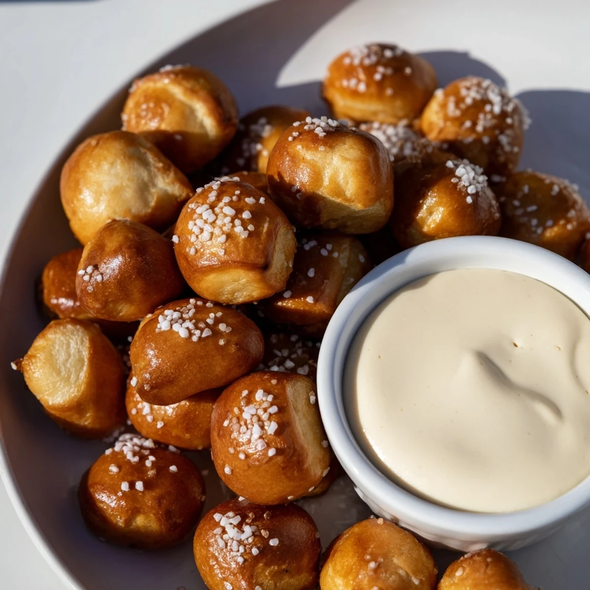 Warm, soft Mini Pretzel Bites served with a rich, flavorful beer cheese for dipping delights.