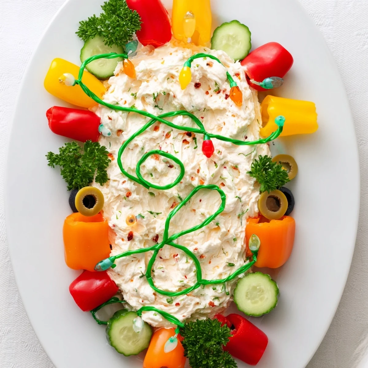 Creamy cheese base forms the lights in this delicious Christmas Lights Appetizer Spread recipe.