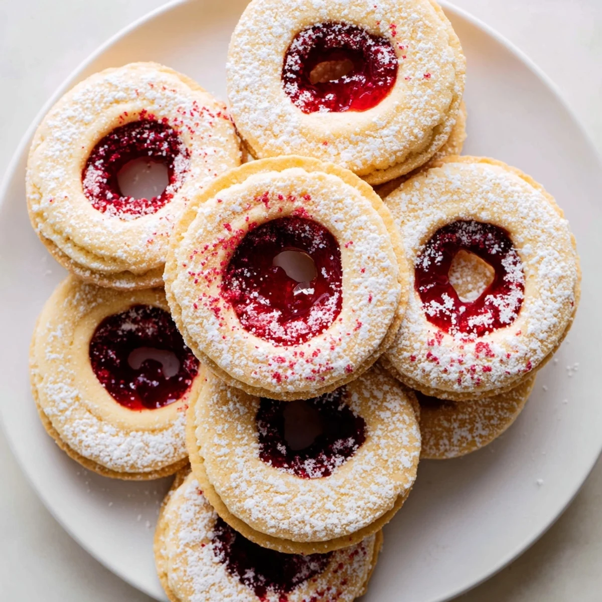 A beautiful close-up of a raspberry wreath cookie platter, ready for your next gathering.