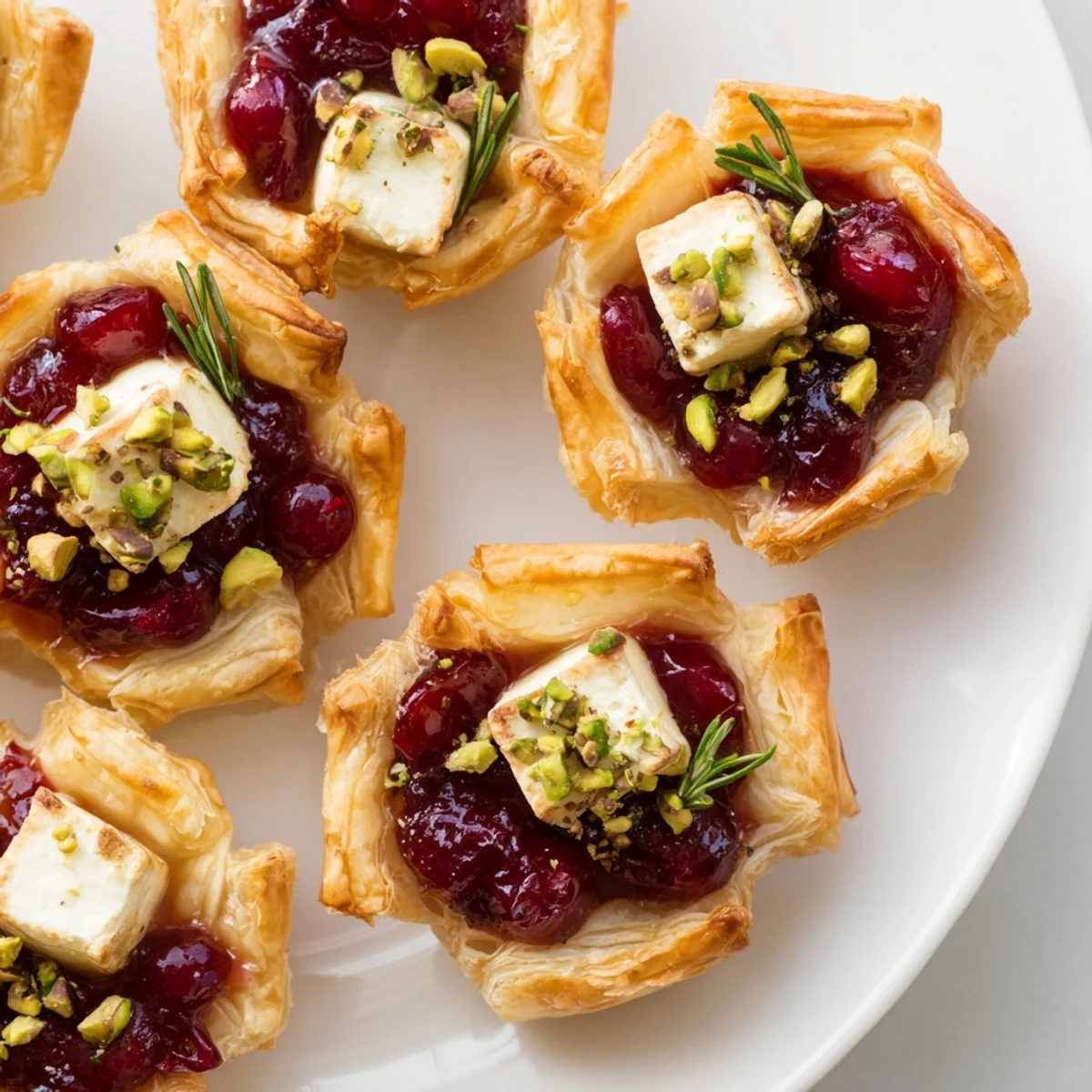 Mini Cranberry Brie Tart Wreath, golden and bubbly after baking, ready for holiday serving.