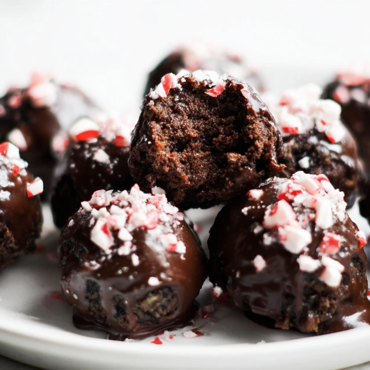 Fudgy Peppermint Mocha Brownie Bites, rich with chocolate and a peppermint glaze, ready to eat.
