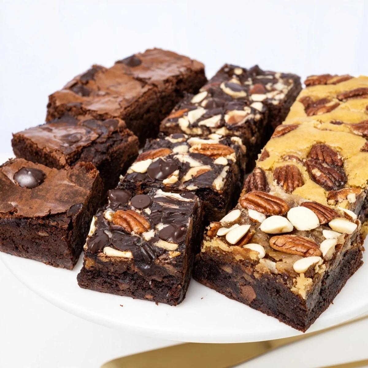 A platter brimming with rich chocolate brownies and buttery blondie squares for dessert.