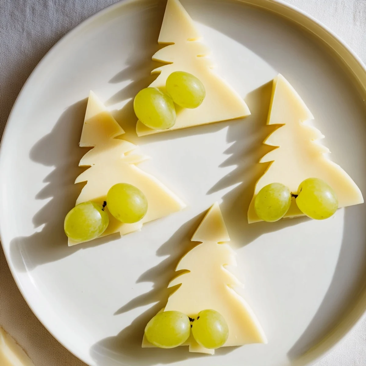 This "The Tannenbaum Border" appetizer shows a beautiful cheese board with grapes and cheese in a festive arrangement.