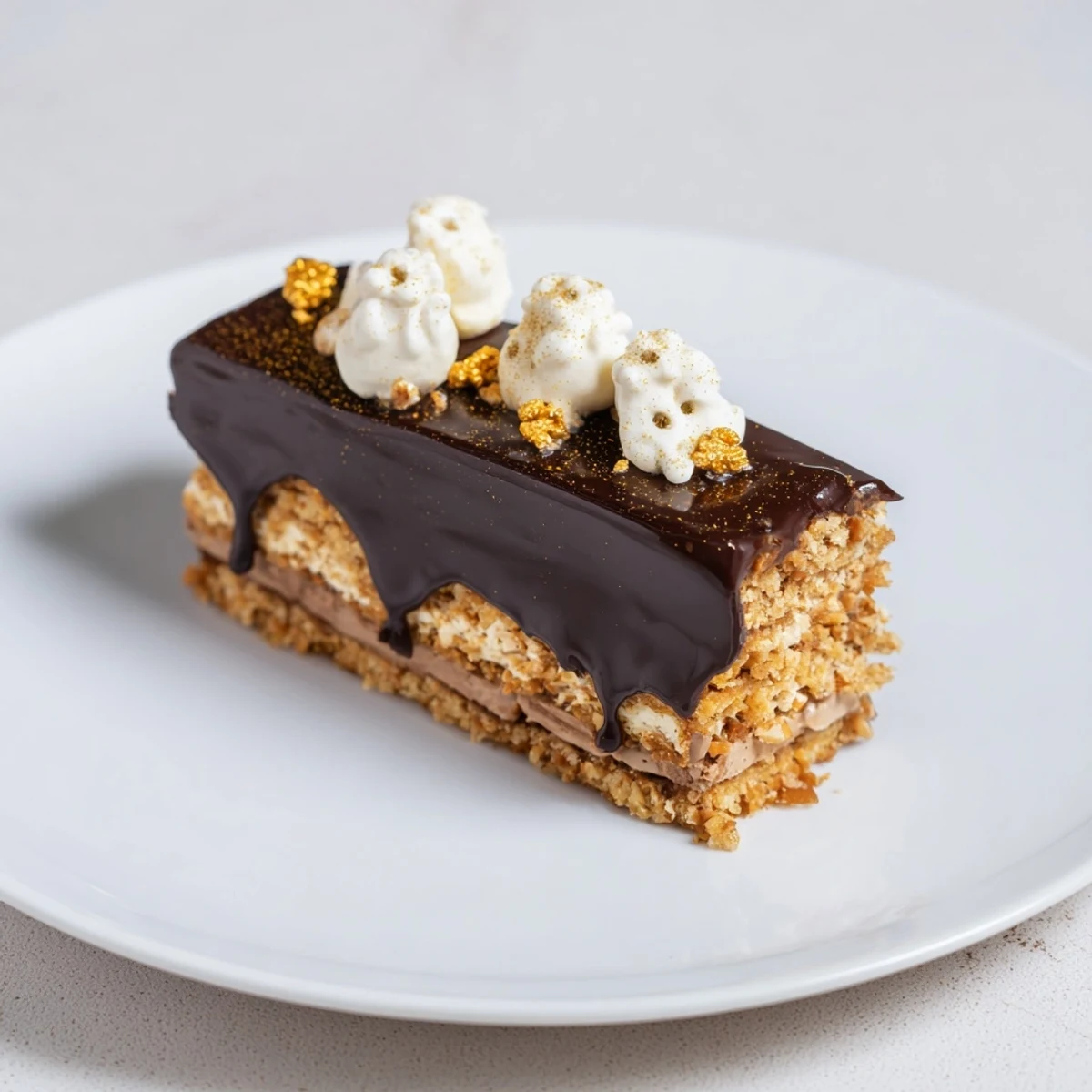 Indulge in Plaisirs Sucrés Hibou de la Nuit, a whimsical hazelnut chocolate entremets, ready to serve.