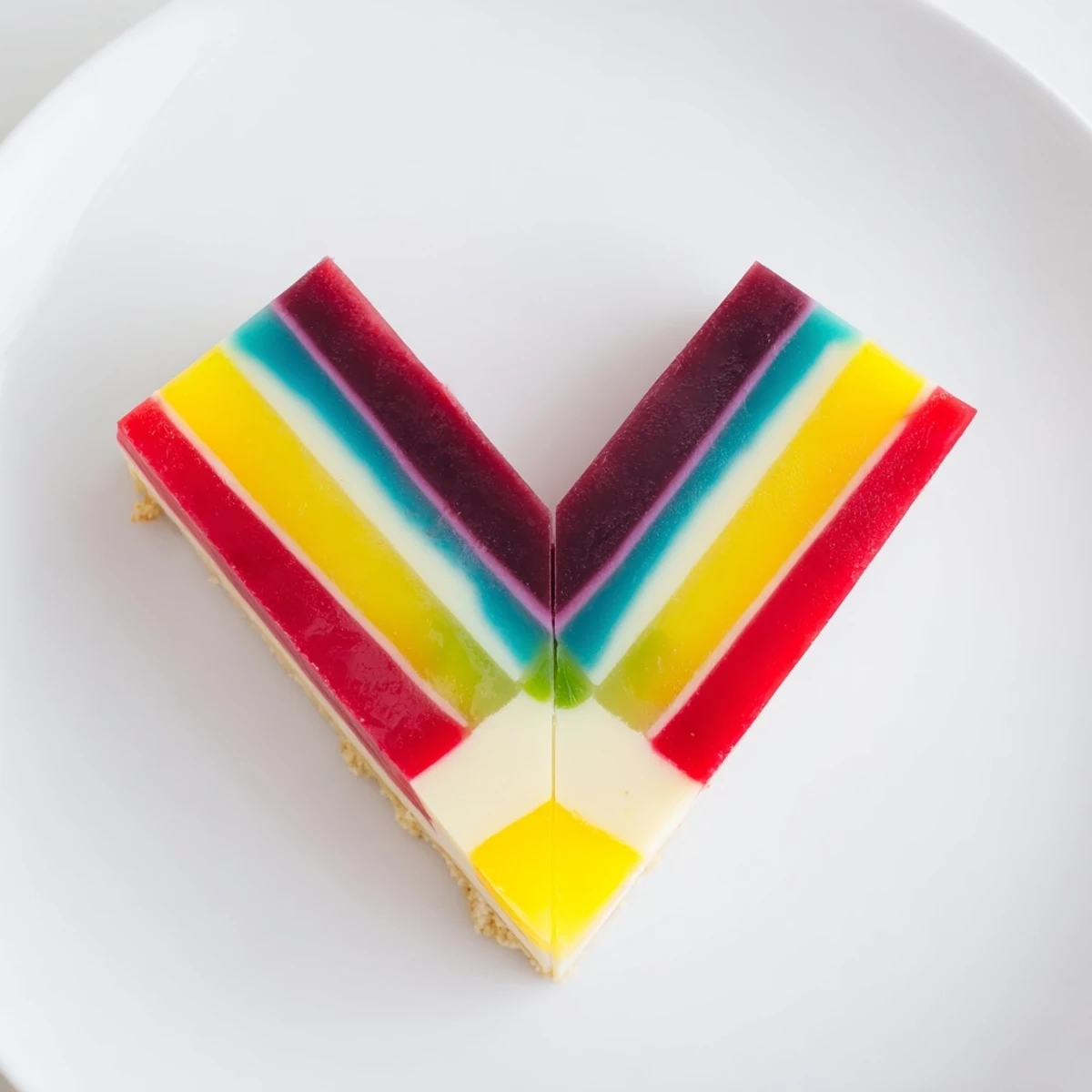 Sliced The Kaleidoscope, a dessert featuring eye-catching, colorful V-shaped segments for any event.