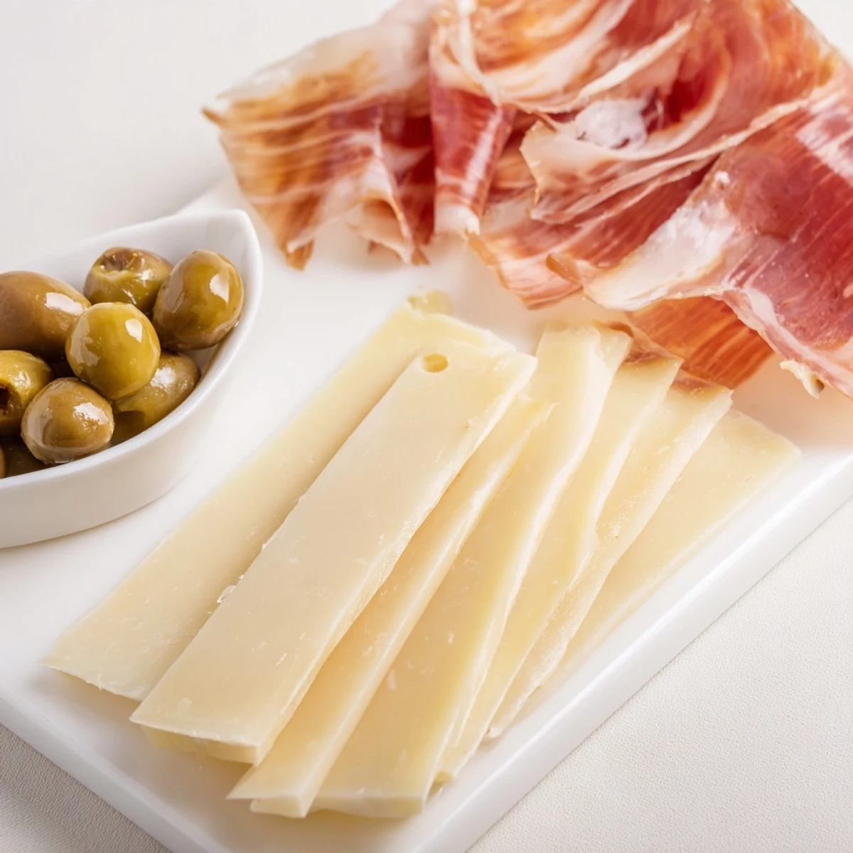 Enjoy a delicious visually divided "The Minimalism Master" cheese board, showcasing three premium ingredients.