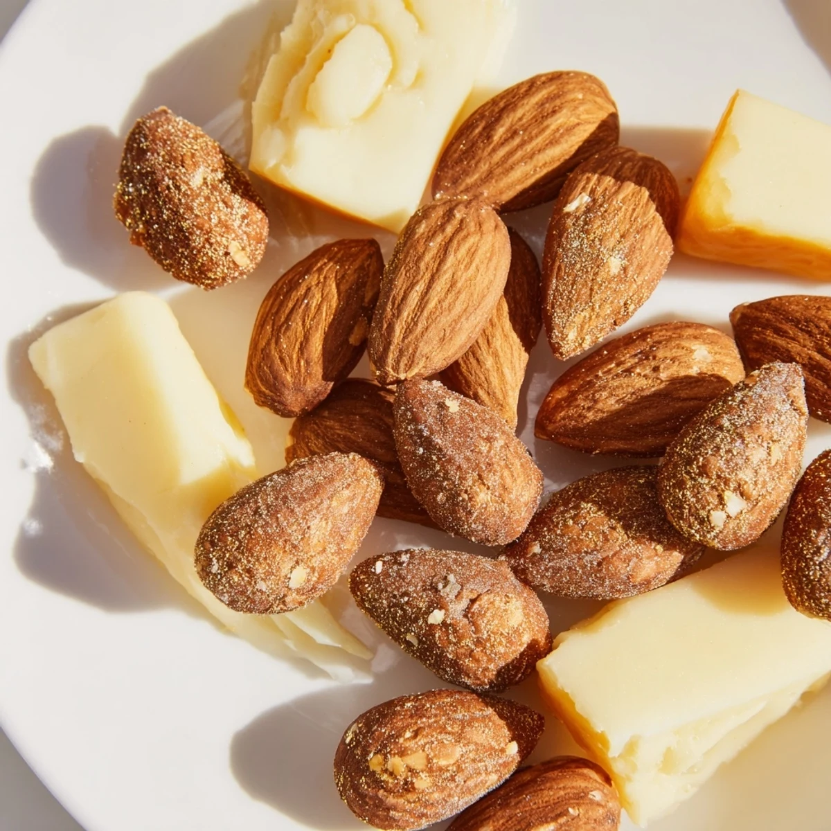 The Gilded Acorn charcuterie board, with glittering gold almonds and cheese acorns, ready to serve.
