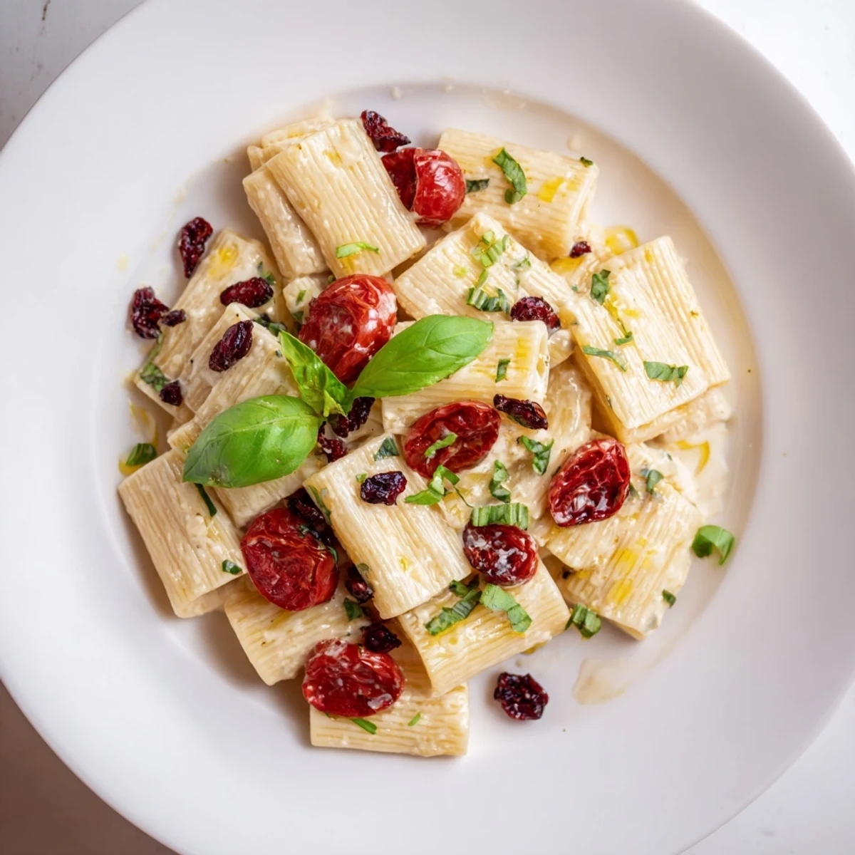 Festive Baked Feta Pasta: oven-roasted feta combined with tart cranberries, creating a flavorful dish.