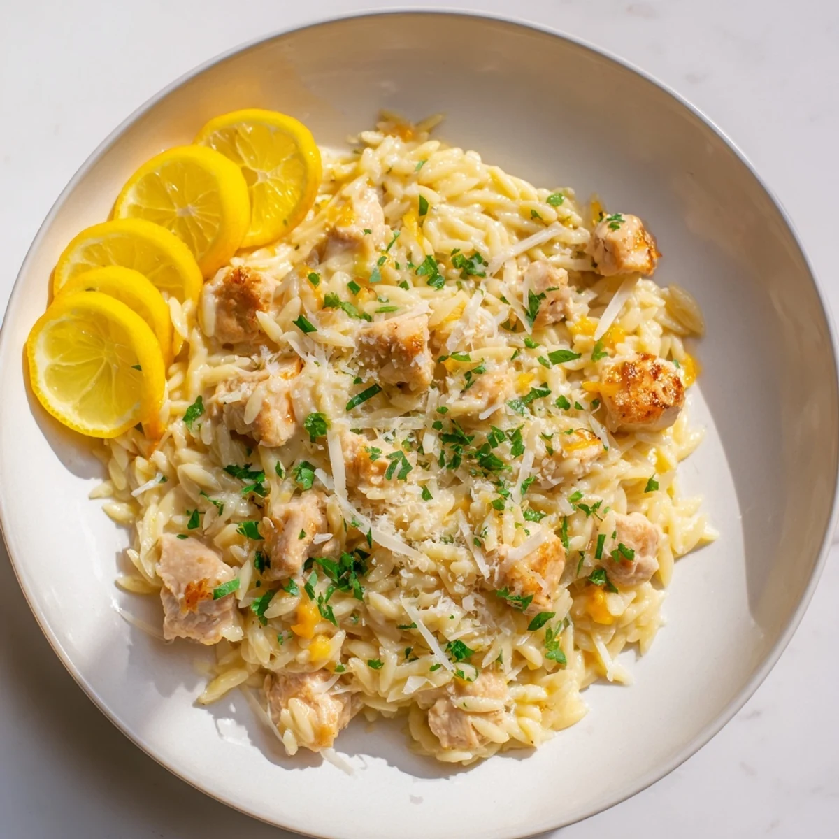 This flavorful, one-pan Creamy Lemon Chicken Orzo features tender chicken and bright lemon flavor.