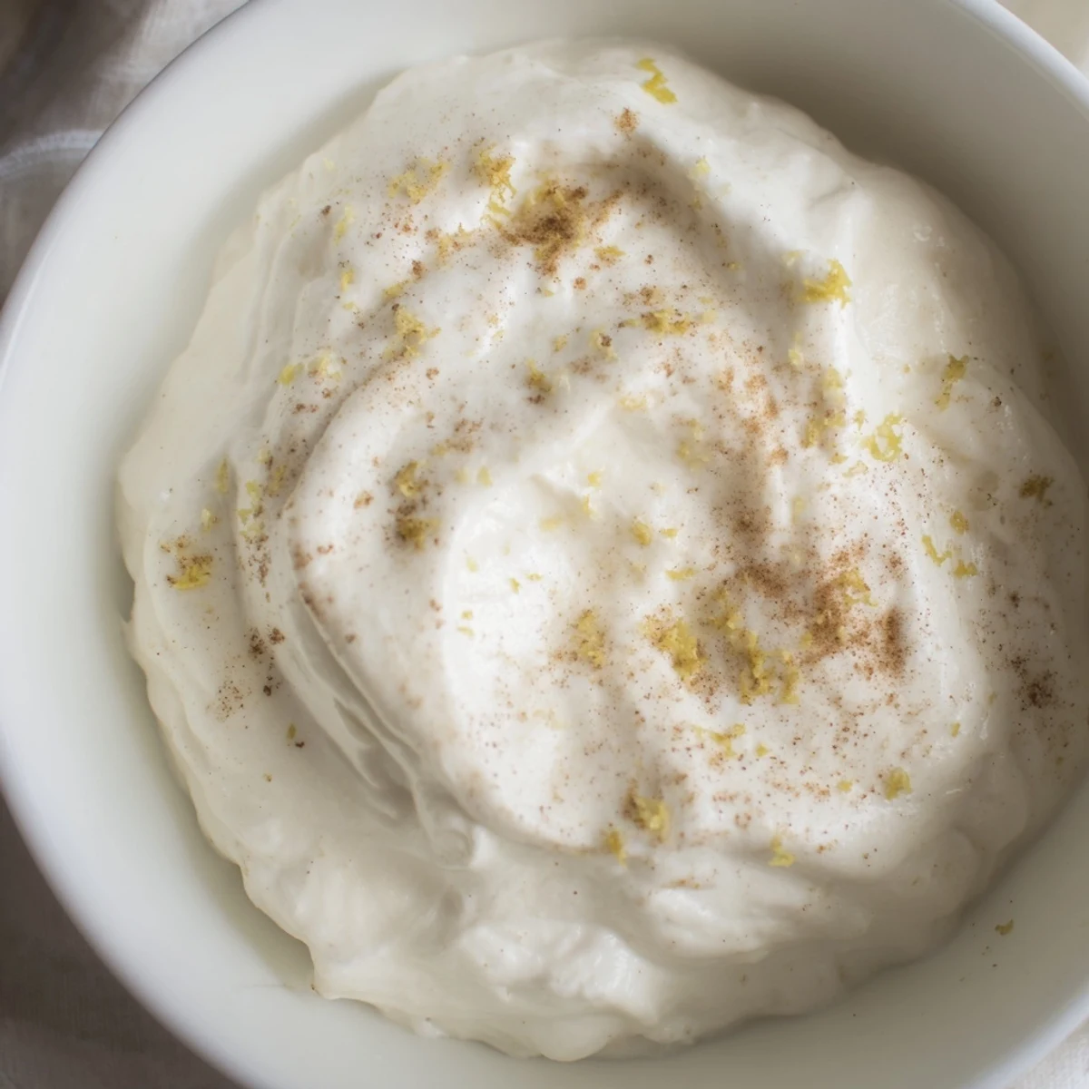 A close-up shot of Greek Yogurt Fruit Dip, showing a thick and tangy spoonful being scooped up.