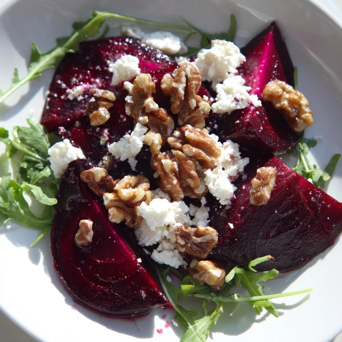 Bright and colorful Roasted Beet Walnut Salad, a beautiful plate ready to be enjoyed.
