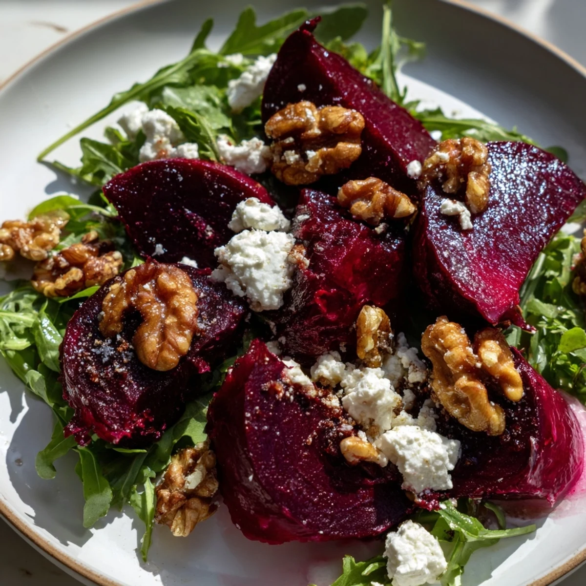 Freshly assembled Roasted Beet Walnut Salad, perfect for a light and delicious lunch.