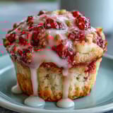 Saftige Strawberry Lemon Muffins mit süßem Zitronenguss, perfekt garniert.