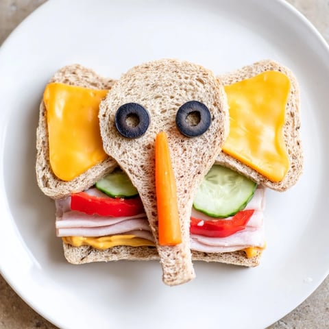 Big Top Elephant Sandwich Board: Playful elephant-shaped sandwiches with colorful veggies, a kid-friendly party meal.