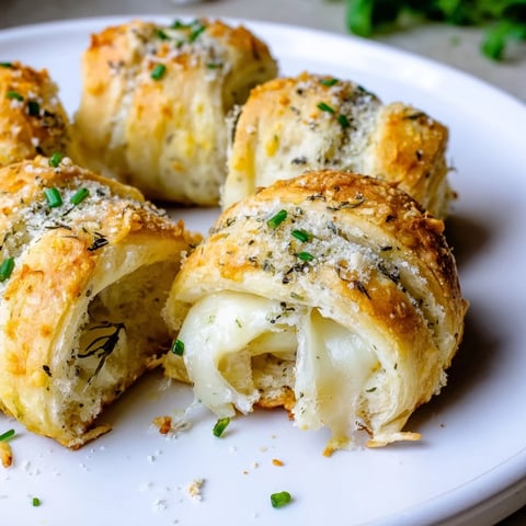 Savory Rolls: Crescent roll baked cheese bites, golden brown and bubbly, a perfect appetizer.