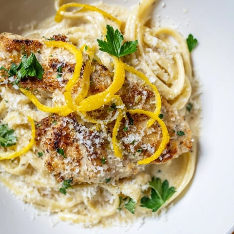 Pasta with Lemon Brûlée Chicken, a creamy and flavorful dish with caramelized chicken.