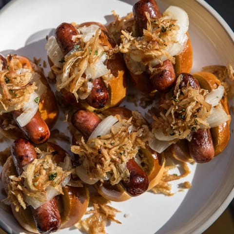 Perfectly grilled Mini Bratwurst Sliders served on mini buns, a classic party appetizer.