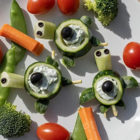 Vibrant Slow & Savory Turtle Crudités with fresh veggies, artfully arranged, served alongside a flavorful herb dip.