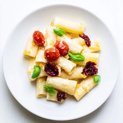 Creamy Baked Feta Pasta, with vibrant red tomatoes and a touch of honey, ready to serve.