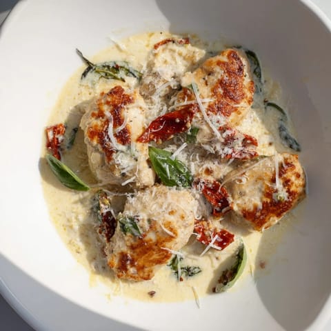 Golden-browned Marry Me Chicken breasts in a luscious sun-dried tomato sauce, ready to be served.