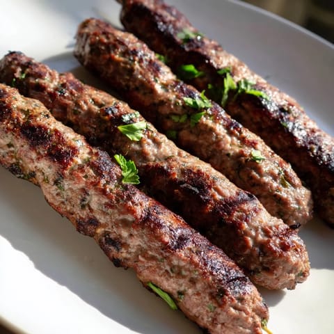 Smoldering Iraqi Kebab Tikka kebabs, freshly grilled, served with vibrant tomatoes and onions, ready to eat.