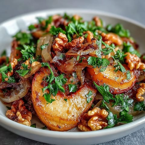 Warm Apple and Sauerkraut Skillet Salad served warm alongside grilled sausages and crusty bread.