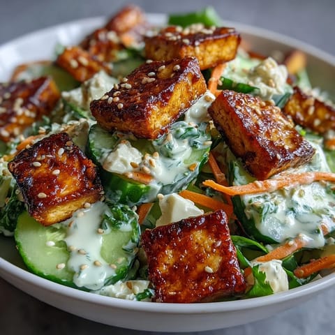 Cremes asiatischer Gurkensalat mit knusprigem Tofu #245