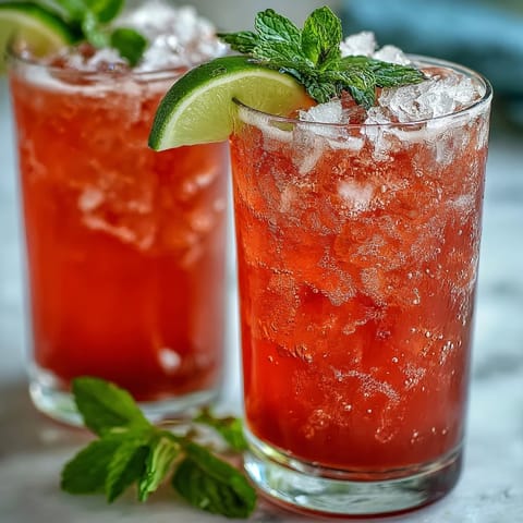 Refreshing Guava Nectar Drink served in a tall glass with a lime wedge garnish.