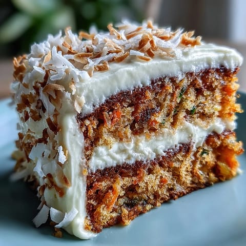 Weihnachtlicher Hawaiianischer Karotten-Ananaskuchen mit cremiger Frosting, Kokosraspeln und Tannenzweig-Dekoration auf einem Holztisch.