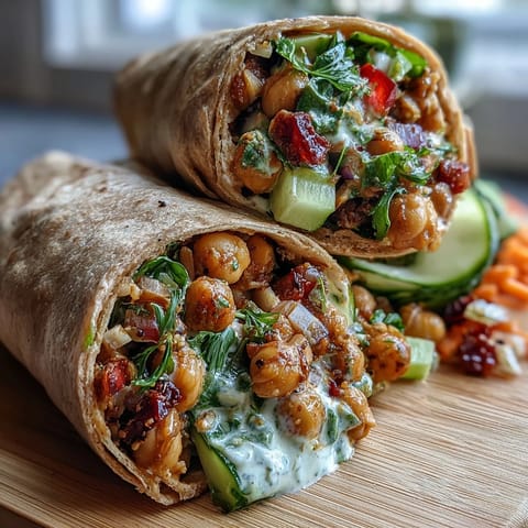 Genießbares Mittagessen: Vegan Coconut Curry Chickpea Salad Wraps mit cremiger Curry-Sauce.