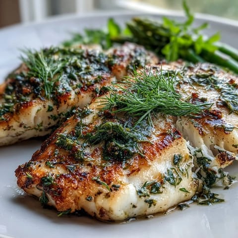 Gebackene Lemon Herb Tilapia mit knusprig gedünstetem Spargel und frischen Kräutern auf einem Teller.