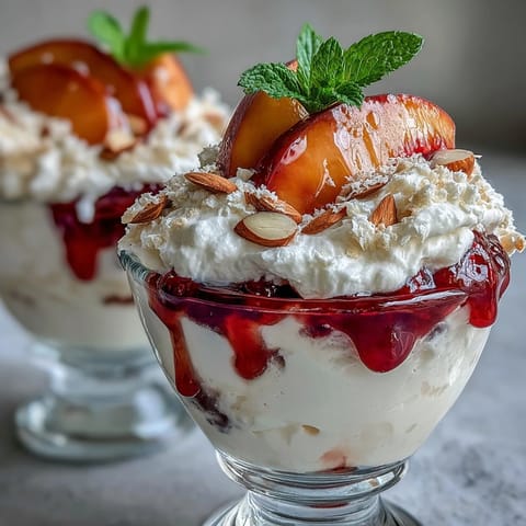 Fluffiger Joghurt Pfirsich Becher