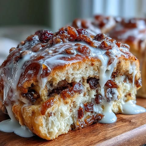 Saftige, gewürzte Hefebrötchen mit getrockneten Früchten und einem fruchtigen Orangen-Zitronen-Glasur—perfekt für den Frühling.