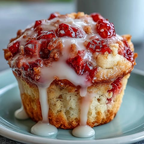 Saftige Strawberry Lemon Muffins mit süßem Zitronenguss, perfekt garniert.