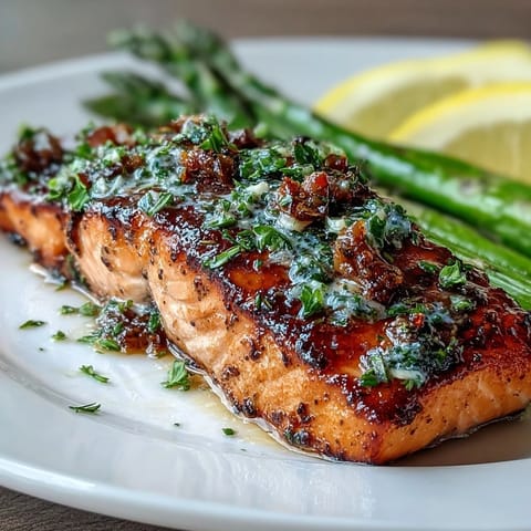 Zartes Lachsfilet in goldgelber Knusprigkeit, serviert mit frischem Spargel in einer aromatischen Knoblauchbutter-Sauce.
