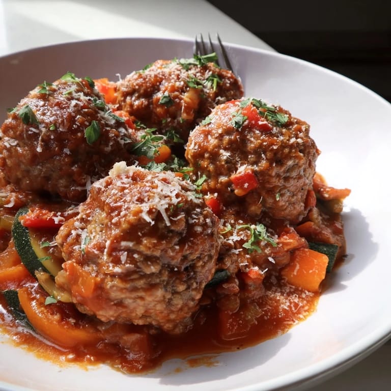 Eine herzhafte Fleischbällchen-Pfanne, perfekt mit frischem Brot serviert.