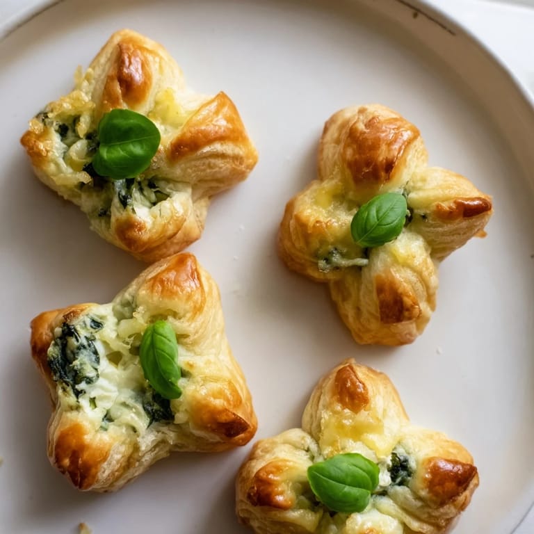 Freshly baked Lucky Clover St. Patricks Day Bites with a creamy spinach and cheese filling.