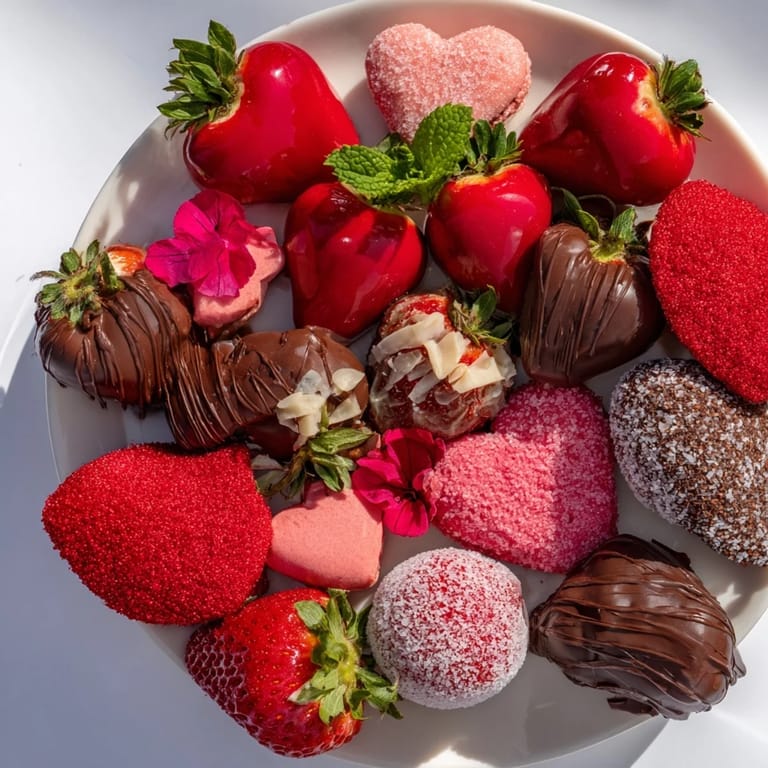 Romantic Sweetheart Valentines Day Board overflowing with heart-shaped chocolates, berries, and macarons ready to share.