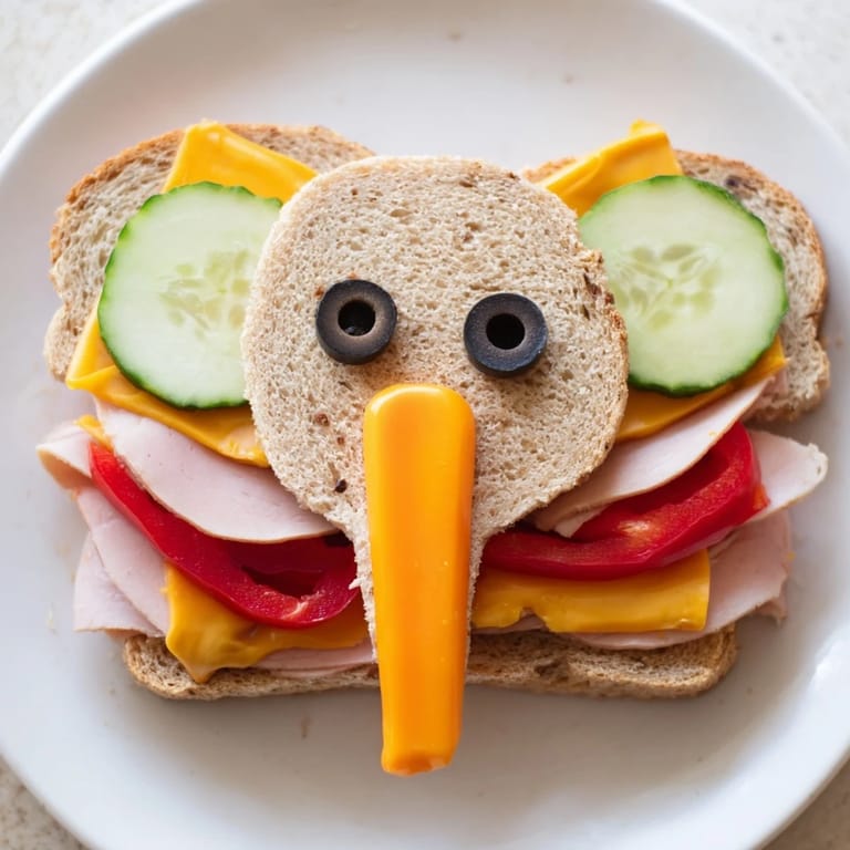 Big Top Elephant Sandwich Board arrangement, showcasing the creative elephant sandwiches, carrot trunks, and fresh sides.