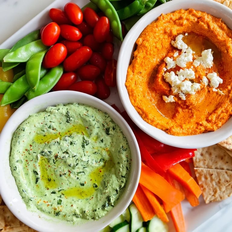 Festive Dip board: Colorful assortment of dippers surround a creamy red and green holiday dip, perfect for gatherings.