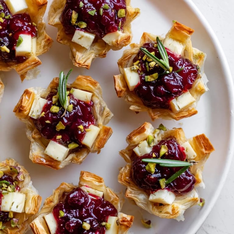 Delightful close-up of a festive Mini Cranberry Brie Tart Wreath, perfect for holiday entertaining.