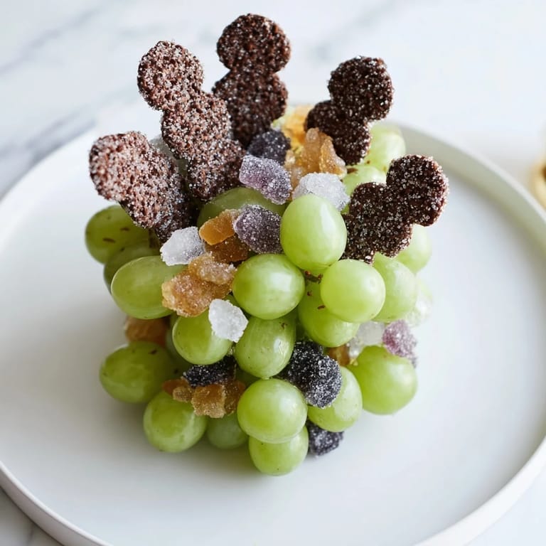 Sparkling sugar-dusted grapes and rock candy gleam within the enchanting Crystal Cave dessert.