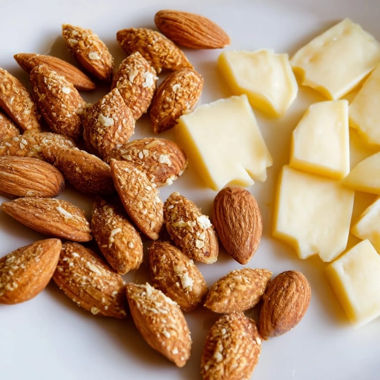 A gorgeous arrangement of The Gilded Acorn recipe: cheese acorns, nuts, and fruit on a wooden board.