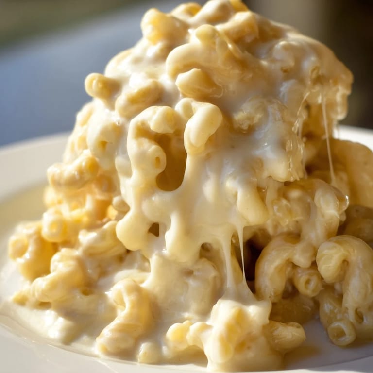 Melting cheese coats tender macaroni in this close-up of homemade mac and cheese.