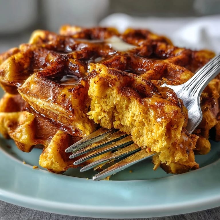 Nahaufnahme von frisch gebackenen, goldenen Kurkuma-Waffeln.