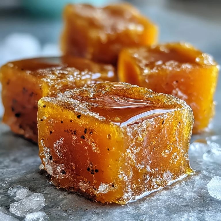 Gefrorene Zitrone-Ingwer-Kurkuma-Würfel im Eiswürfelbehälter, bereit zum Auflösen in Wasser oder Smoothies.