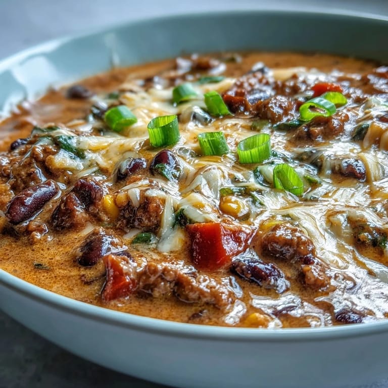 Cremige Taco Suppe mit Tortilla Chips und saurer Sahne, serviert in einer hohen Ründschüssel.