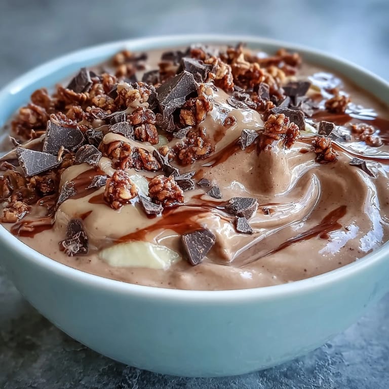 Rich Chocolate Peanut Butter Smoothie Bowl for a post-workout snack, garnished with sliced banana and chopped chocolate.