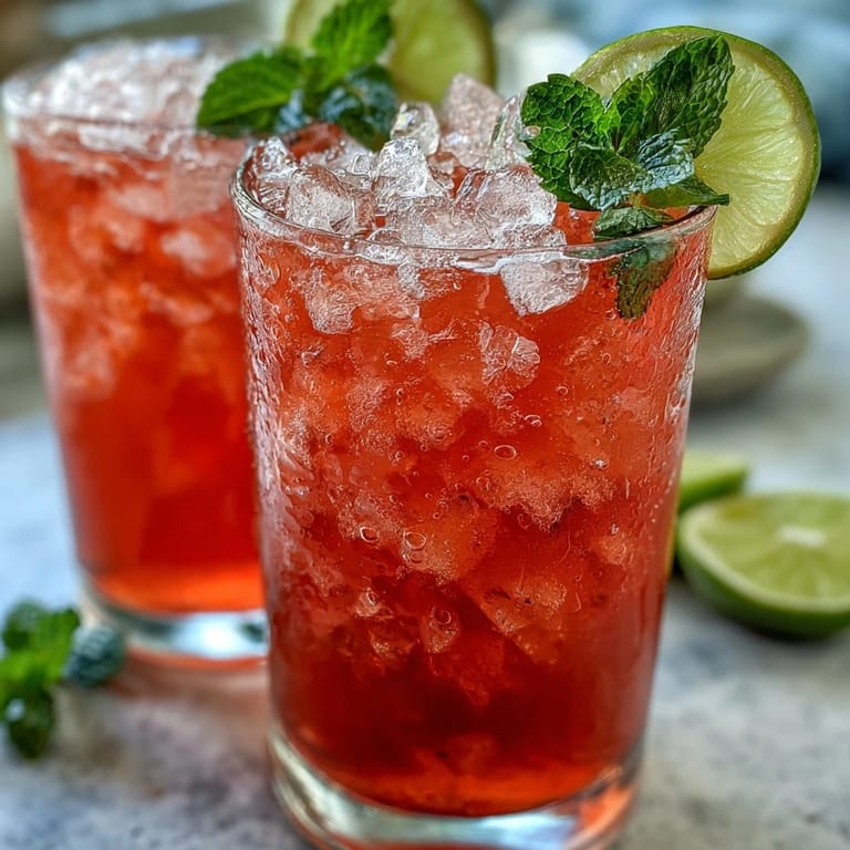 Homemade Guava Nectar Drink poured over ice, a sweet and tropical beverage for two.