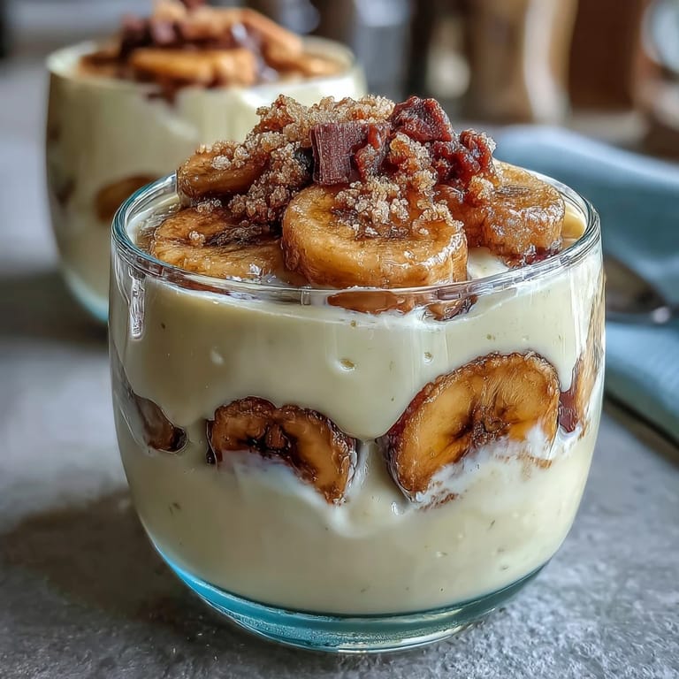 Protein Banana Pudding topped with crushed wafers and ripe banana pieces, perfect for a healthy snack.